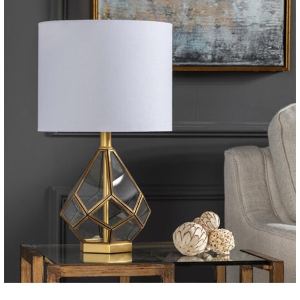 IN SEARCH OF gold and glass geometric lamp